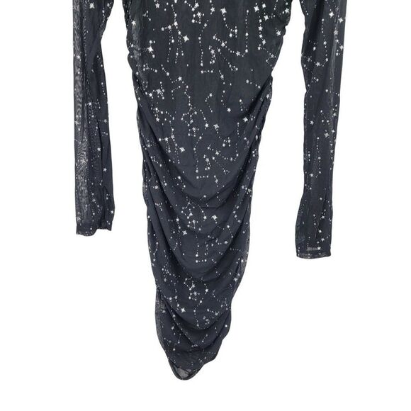 Black Mesh Long-Sleeve Bodycon Dress Sz L Star Constellation Print Witchy Gothic - Picture 6 of 13